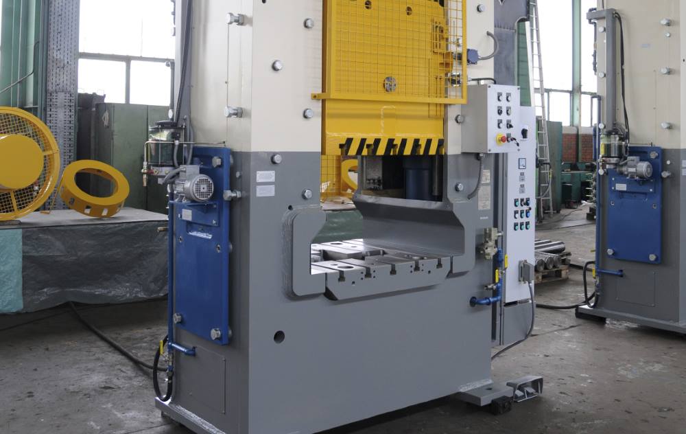 New metal bending machine in factory.